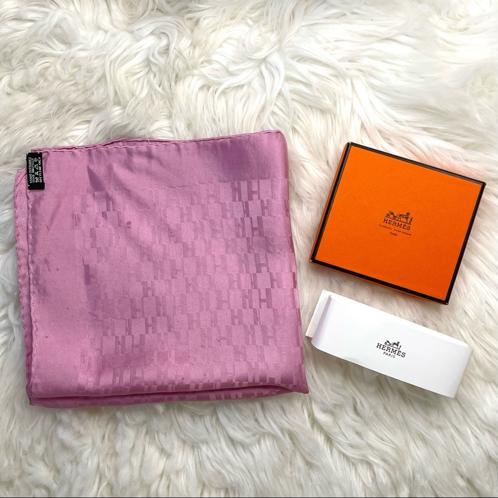 Hermès Faconne Grand H Pocket Square silk pink scarf accessory